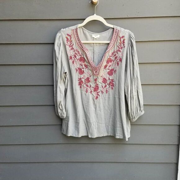 World Market Olive Embroidered Peasant Boho Top size LXL - Picture 5 of 6